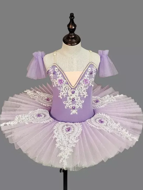 Girls Ballet Dress Lavender Layered Tulle Embroideried Polyester Dancing Wear