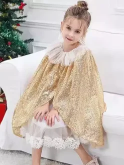 Girl's Christmas Gold Cloak Christmas Holidays Costumes