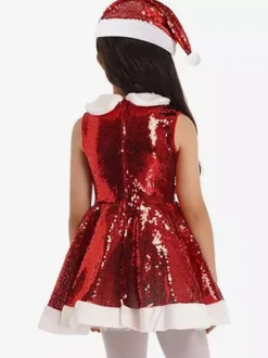Girl's Christmas Set Red Hat Dress Polyester Christmas Holidays Costumes