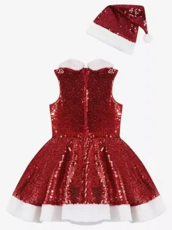 Girl's Christmas Set Red Hat Dress Polyester Christmas Holidays Costumes