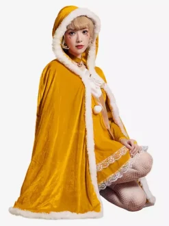 Girl's Christmas Yellow Cloak Polyester Christmas Holidays Costumes