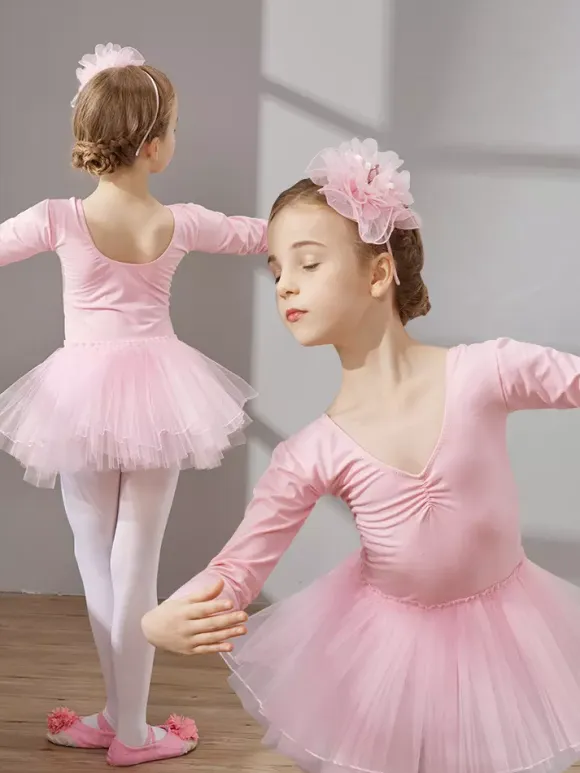 Girls Dance Clothes Long Sleeve Tutu Training Clothing Dance Performance Clothing