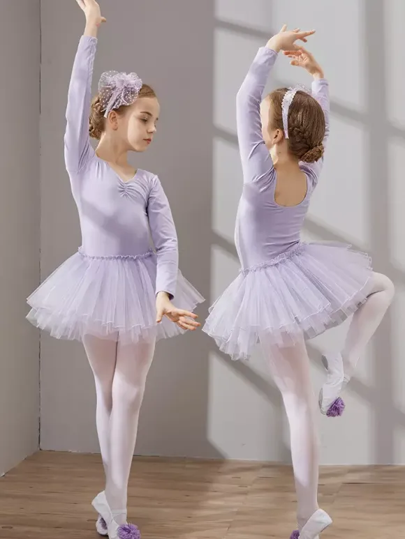 Girls Dance Clothes Long Sleeve Tutu Training Clothing Dance Performance Clothing
