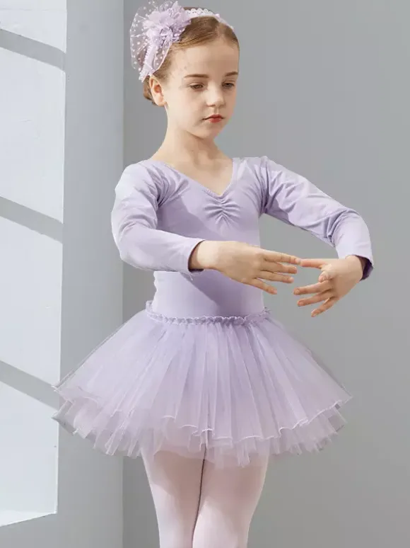 Girls Dance Clothes Long Sleeve Tutu Training Clothing Dance Performance Clothing