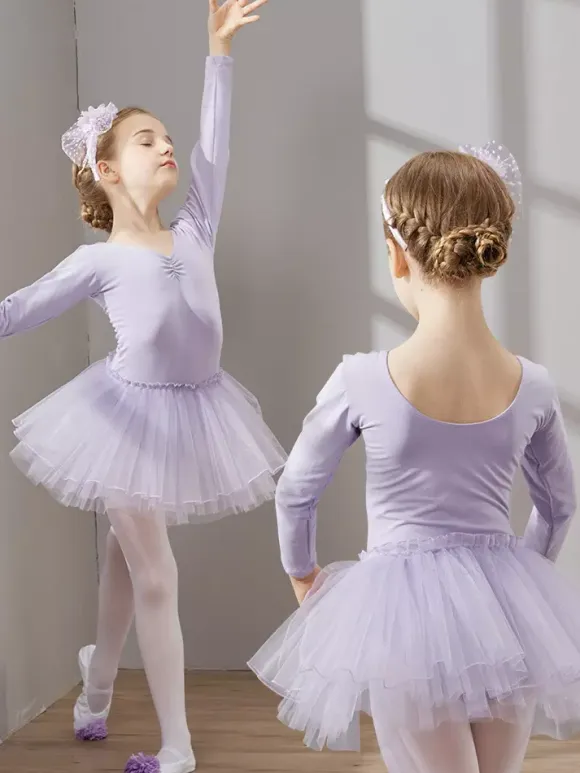 Girls Dance Clothes Long Sleeve Tutu Training Clothing Dance Performance Clothing