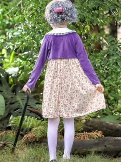 Girls Old Lady Costumes Purple Halloween Carvinal Costumes Set