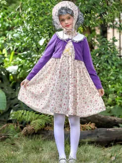 Girls Old Lady Costumes Purple Halloween Carvinal Costumes Set