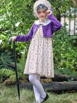 Girls Old Lady Costumes Purple Halloween Carvinal Costumes Set