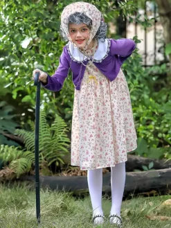 Girls Old Lady Costumes Purple Halloween Carvinal Costumes Set
