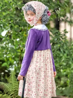 Girls Old Lady Costumes Purple Halloween Carvinal Costumes Set