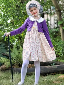 Girls Old Lady Costumes Purple Halloween Carvinal Costumes Set
