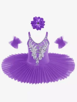 Girls Swan Ballet Tutu Platter Performance Leotard Dress
