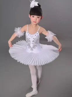 Girls Swan Ballet Tutu Platter Performance Leotard Dress