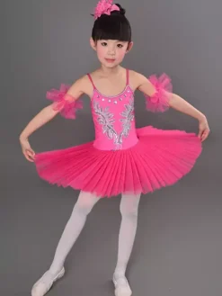 Girls Swan Ballet Tutu Platter Performance Leotard Dress