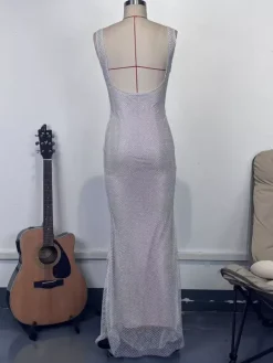 Glamorous Sparkle Square Neck Bodycon Mermaid Maxi Dress For Women 2026