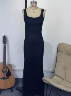 Glamorous Sparkle Square Neck Bodycon Mermaid Maxi Dress For Women 2026