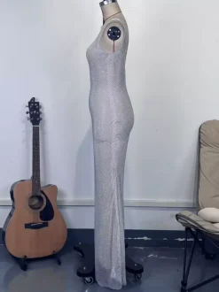 Glamorous Sparkle Square Neck Bodycon Mermaid Maxi Dress For Women 2026