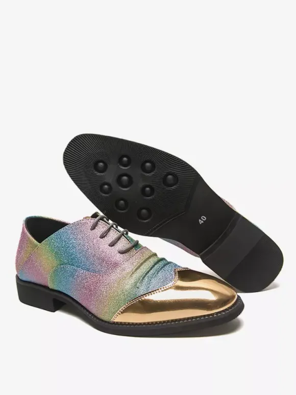 Glitter Dress Shoes Men's Round Toe Patchwork Lace Up Casual Shoes