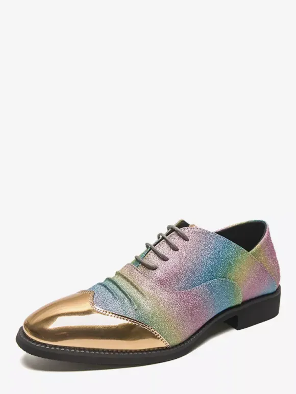 Glitter Dress Shoes Men's Round Toe Patchwork Lace Up Casual Shoes