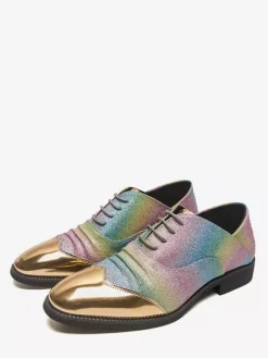 Glitter Dress Shoes Men's Round Toe Patchwork Lace Up Casual Shoes