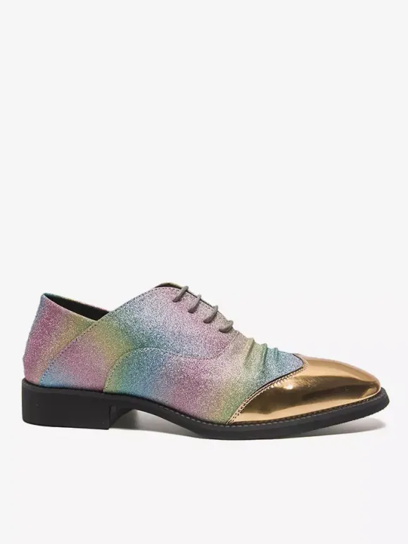 Glitter Dress Shoes Men's Round Toe Patchwork Lace Up Casual Shoes