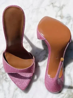 Glitter High Heel Mules Open Toe Stiletto Heel Sexy Sandal Slides