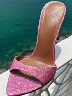 Glitter High Heel Mules Open Toe Stiletto Heel Sexy Sandal Slides