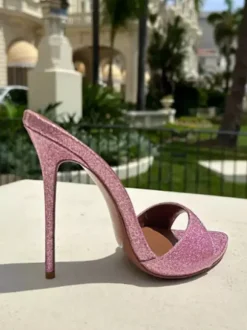 Glitter High Heel Mules Open Toe Stiletto Heel Sexy Sandal Slides