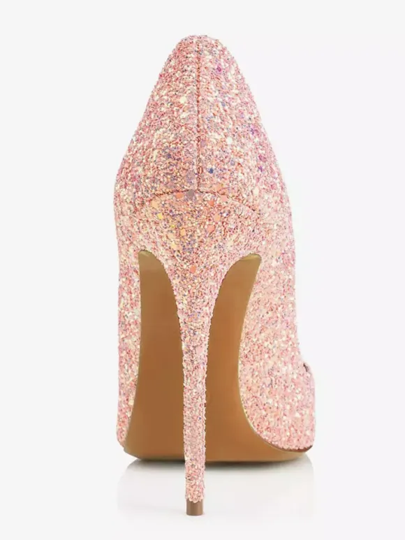 Glitter High Heels Pointed Toe Slip On Party Shoes