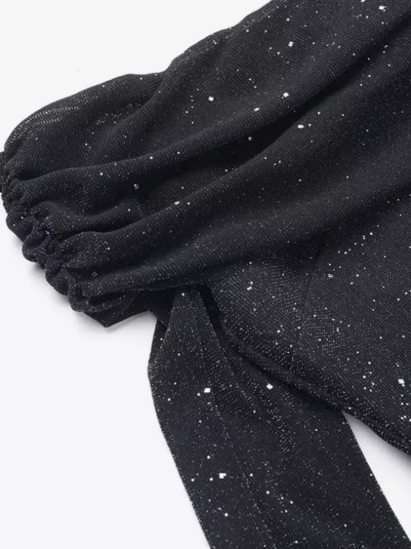 Glitter Off Shoulder Maxi Dress For Women - Sparkly Mesh Long Sleeve Mermaid Gown - Spring Gala Evening Party Outfits 2026