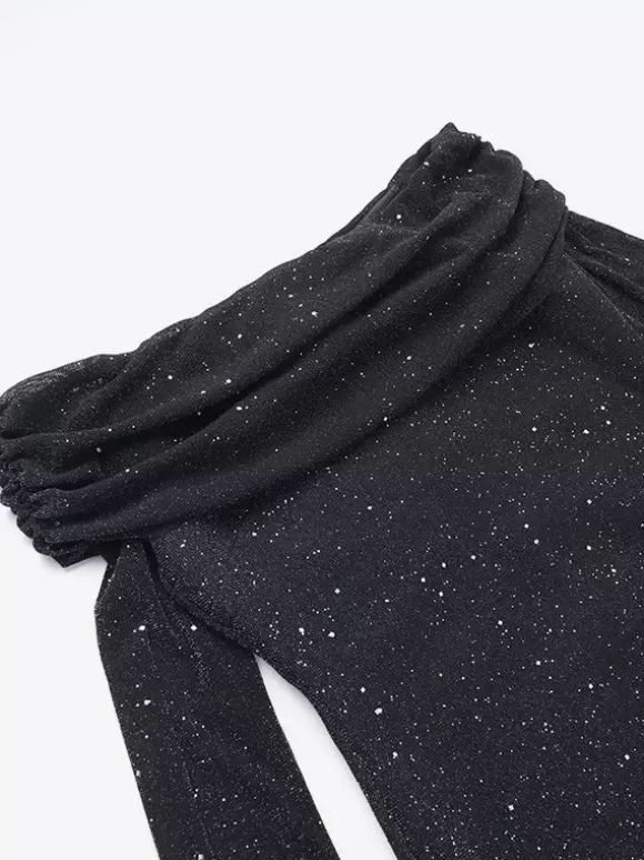 Glitter Off Shoulder Maxi Dress For Women - Sparkly Mesh Long Sleeve Mermaid Gown - Spring Gala Evening Party Outfits 2026