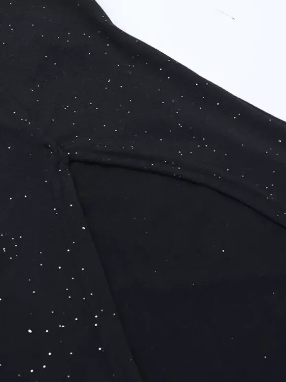 Glitter One Shoulder Maxi Dress For Women - Black Sparkly High Slit Slim Fit Gown - Spring Gala Prom Party Outfits 2026