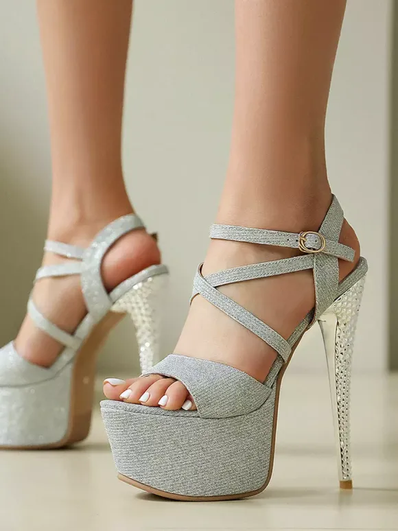 Glitter Sexy Sandals Platform Open Toe Criss Cross High Heel Sandals