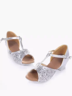 Glitter Ballroom Dance Shoes 2026 Open Toe Soft Sole Latin Dancing Shoes For Kids