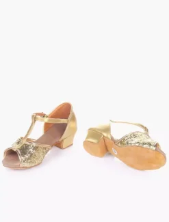 Glitter Ballroom Dance Shoes 2026 Open Toe Soft Sole Latin Dancing Shoes For Kids