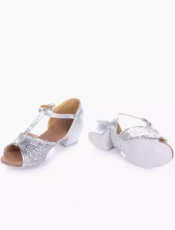 Glitter Ballroom Dance Shoes 2026 Open Toe Soft Sole Latin Dancing Shoes For Kids