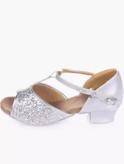 Glitter Ballroom Dance Shoes 2026 Open Toe Soft Sole Latin Dancing Shoes For Kids