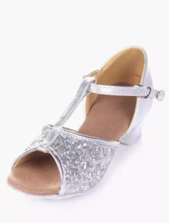 Glitter Ballroom Dance Shoes 2026 Open Toe Soft Sole Latin Dancing Shoes For Kids