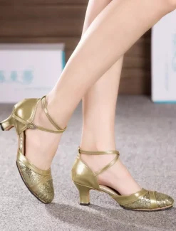 Glitter Ballroom Shoes Black Round Toe Criss Cross Latin Dance Shoes Women Tango Dance Shoes