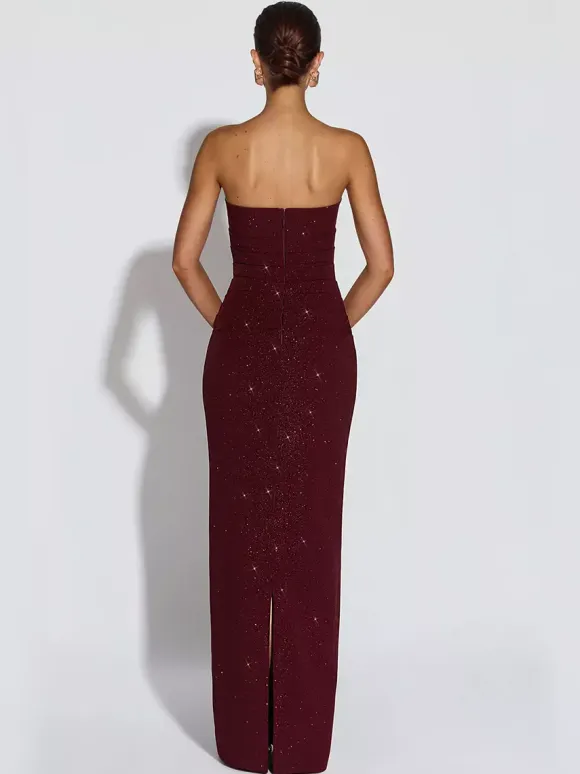 Glitter Tube Maxi Dress For Women - Sexy Backless Long Bodycon Gown With Scarf - Summer Evening Formal 2026