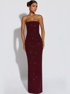 Glitter Tube Maxi Dress For Women - Sexy Backless Long Bodycon Gown With Scarf - Summer Evening Formal 2026