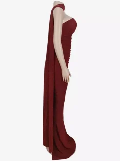 Glitter Tube Maxi Dress For Women - Sexy Backless Long Bodycon Gown With Scarf - Summer Evening Formal 2026