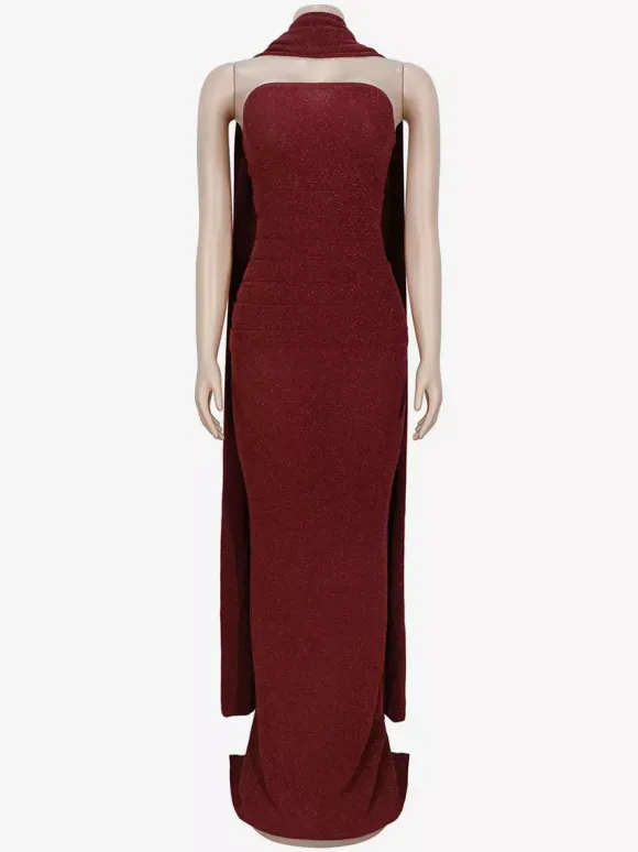 Glitter Tube Maxi Dress For Women - Sexy Backless Long Bodycon Gown With Scarf - Summer Evening Formal 2026