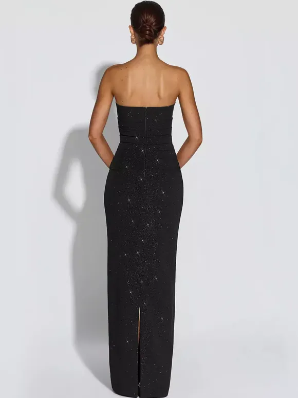 Glitter Tube Maxi Dress For Women - Sexy Backless Long Bodycon Gown With Scarf - Summer Evening Formal 2026