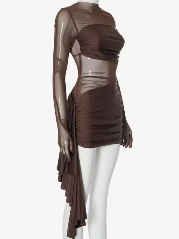 Gloved Bodycon Dress Sexy Mesh Mini Club Dress For Women 2026