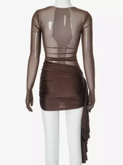 Gloved Bodycon Dress Sexy Mesh Mini Club Dress For Women 2026