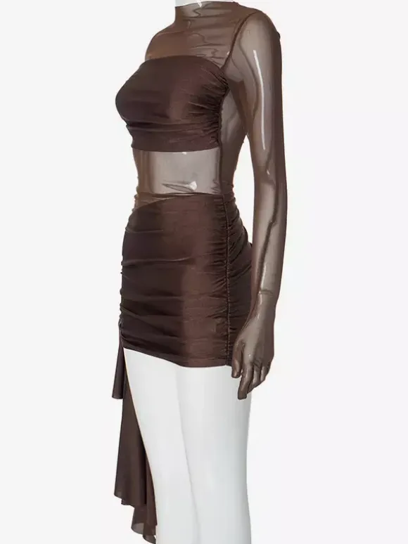 Gloved Bodycon Dress Sexy Mesh Mini Club Dress For Women 2026