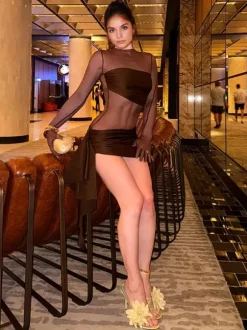 Gloved Bodycon Dress Sexy Mesh Mini Club Dress For Women 2026