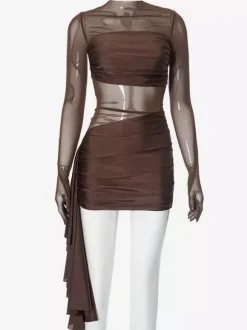 Gloved Bodycon Dress Sexy Mesh Mini Club Dress For Women 2026