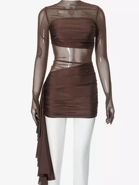 Gloved Bodycon Dress Sexy Mesh Mini Club Dress For Women 2026
